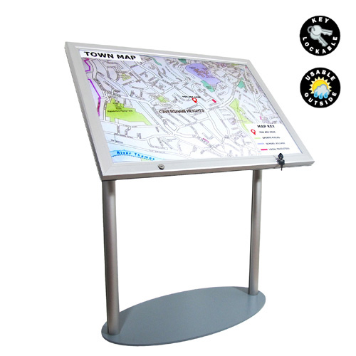 A1 lockable case on podium stand - frame shown with map